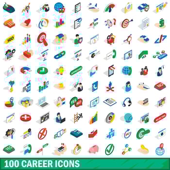 100 career icons set, isometric 3d style vector