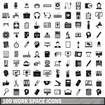 100 work space icons set, simple style vector