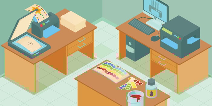 Printing process horizontal banner, cartoon style vector