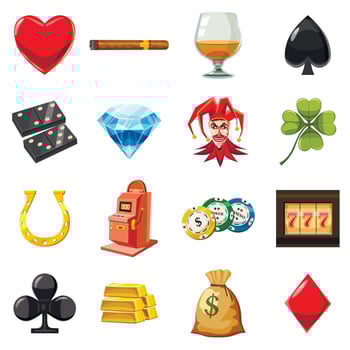 Casino icons set symbols, cartoon style vector