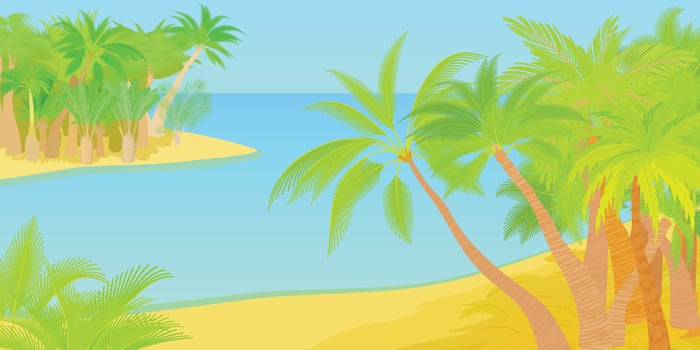 Palms horizontal banner island, cartoon style vector
