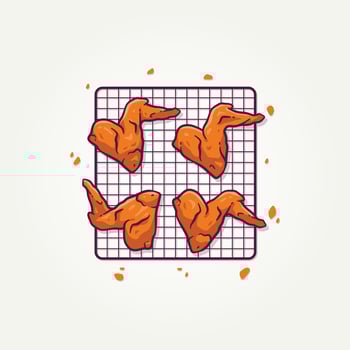 crispy fried chicken flat icon vector illustration design. delicious fried chicken wings on the grill chinese takeout style