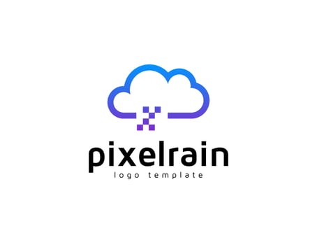 Modern digital cloud with pixel rain illustration logo design template vector