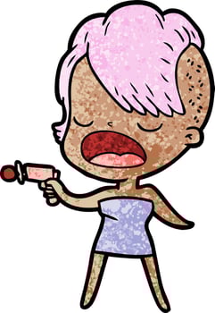 cartoon cool hipster girl talking vector