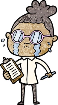 cartoon crying woman wearing spectacles vector