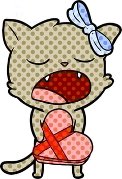cartoon cat with valentines gift vector