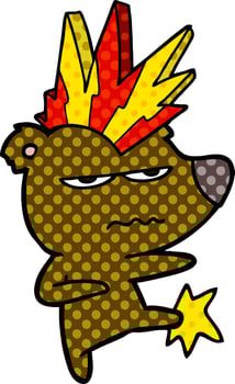 angry punk bear cartoon kicking vector