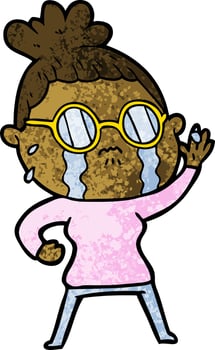 cartoon crying woman wearing spectacles vector