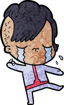cartoon crying girl wearing space clothes vector