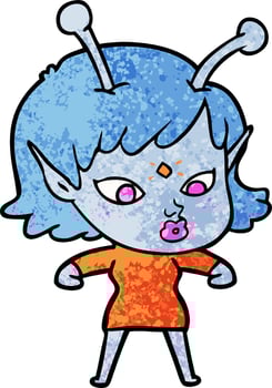 pretty cartoon alien girl vector