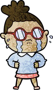 cartoon crying woman wearing spectacles vector