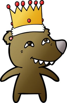 cartoon king bear showing teeth vector
