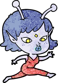 pretty cartoon alien girl running vector