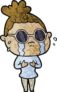 cartoon crying woman wearing dark glasses vector