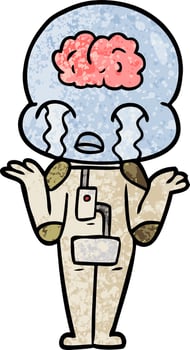 cartoon big brain alien crying vector