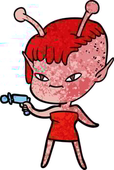 cute cartoon alien girl vector
