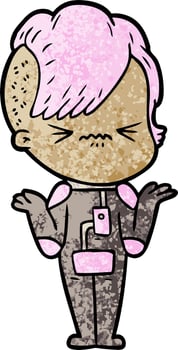 cartoon annoyed hipster girl wearing space suit vector
