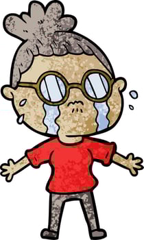 cartoon crying woman wearing spectacles vector