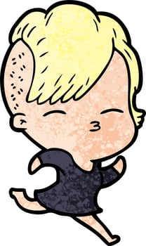 cartoon squinting girl running vector