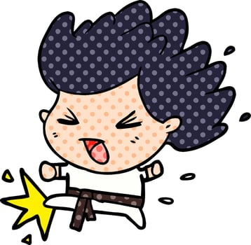 cute cartoon kicking karate champion vector
