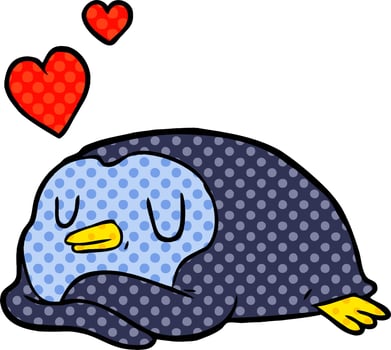 cartoon penguin with love hearts vector