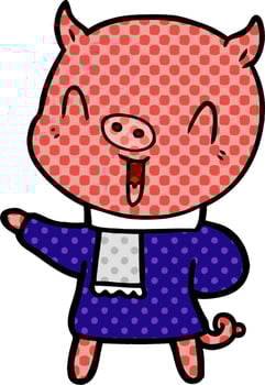 happy cartoon pig in winter clothes vector