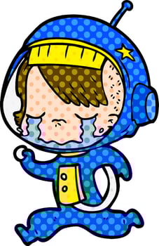 cartoon crying astronaut girl running vector