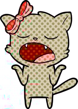 cartoon yawning cat shrugging shoulders vector