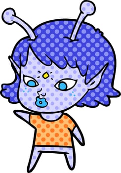pretty cartoon alien girl vector