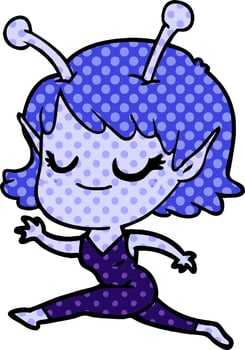 smiling alien girl cartoon running vector