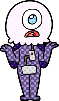 cartoon cyclops alien spaceman shrugging shoulders vector