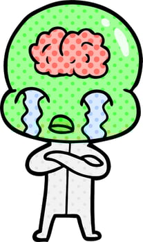 cartoon big brain alien crying vector