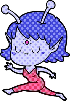 cartoon alien girl jumping vector
