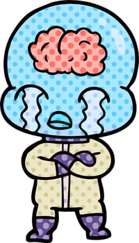 cartoon big brain alien crying vector