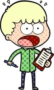 cartoon shocked man with clipboard and pen vector