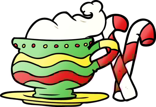 cartoon christmas cocoa with candy canes vector