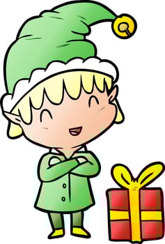 cartoon happy christmas elf vector