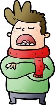 cartoon obnoxious man in winter clothes vector