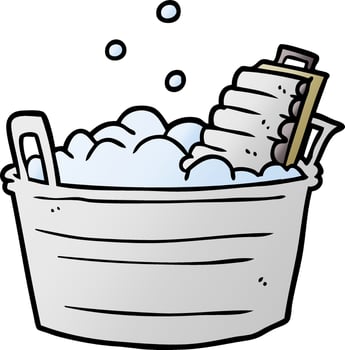 cartoon old laundry washboard and bucket vector