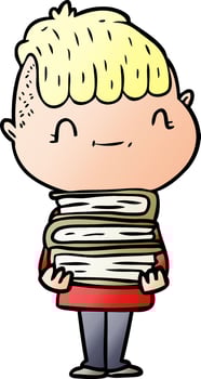 cartoon friendly boy with books vector