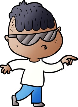 cartoon boy wearing sunglasses pointing vector