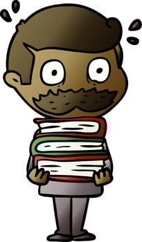 cartoon man with mustache and books vector