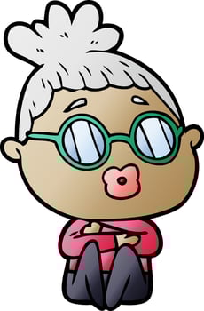 cartoon sitting woman wearing spectacles vector
