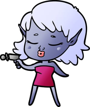 pretty cartoon alien girl with ray gun vector