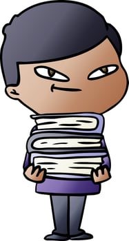 cartoon boy with books vector