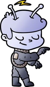 friendly cartoon spaceman pointing vector