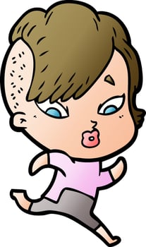 cartoon surprised girl in science fiction clothes vector