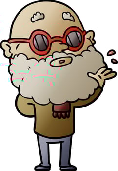 cartoon curious man with beard and sunglasses vector