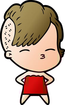 cartoon squinting girl in dress vector