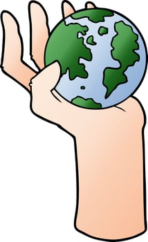 cartoon hand holding whole earth vector